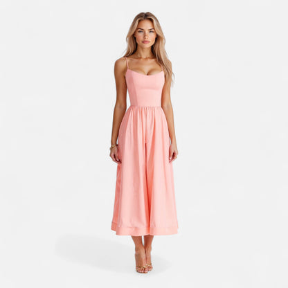 Valmoirmode | Women's Elegant A-Line Midi Dress with Spaghetti Straps – Effortless Summer Sophistication