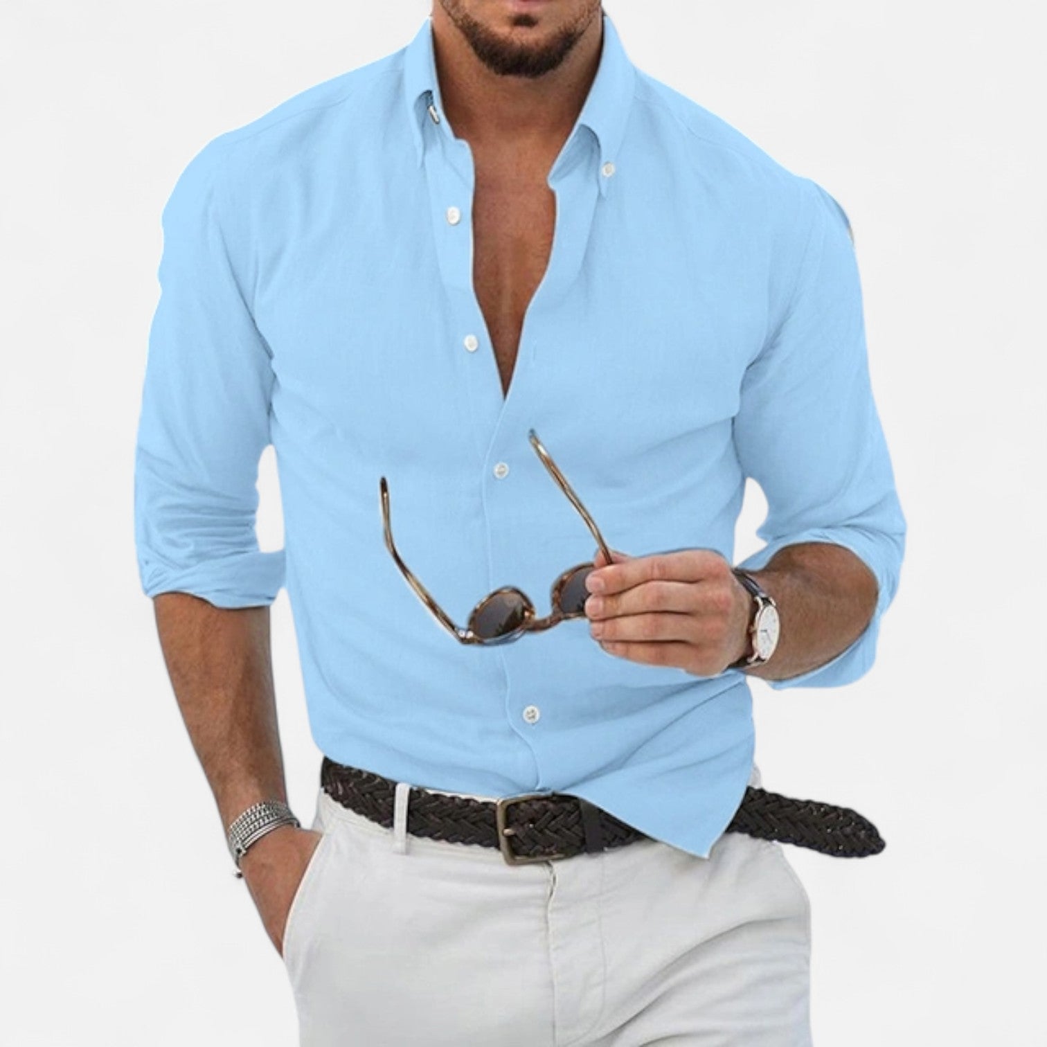 Valmoirmode | Men’s Summer Stand Collar Button-Up Shirt – Effortless Style